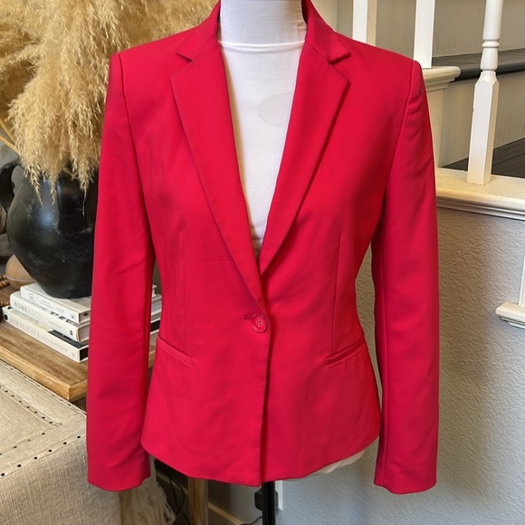 Zara Jackets & Blazers - Zara Basic Shoulder Pads Hot Pink Single Button Blazer Size Medium